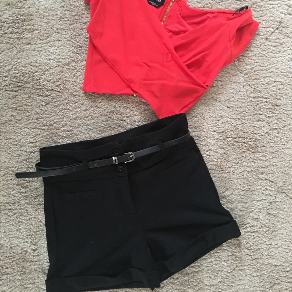 High waisted black shorts with belt